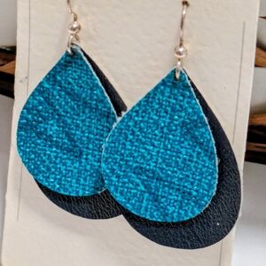 Teal and Black Teardrop Earrings